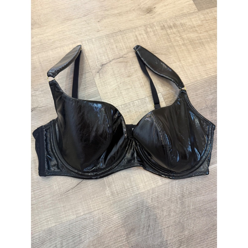 Hustler Hollywood Maxine Black PVC Plunge Bra - Size 36E/36DDD